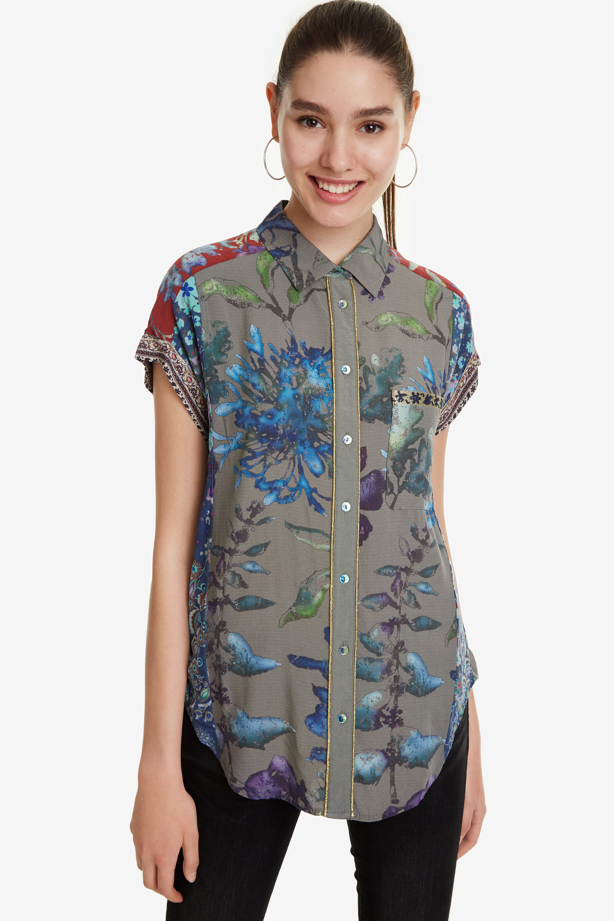 Desigual Shirt Korte Mouw Bloemenprint Naiara Green desigual kopen in de aanbieding