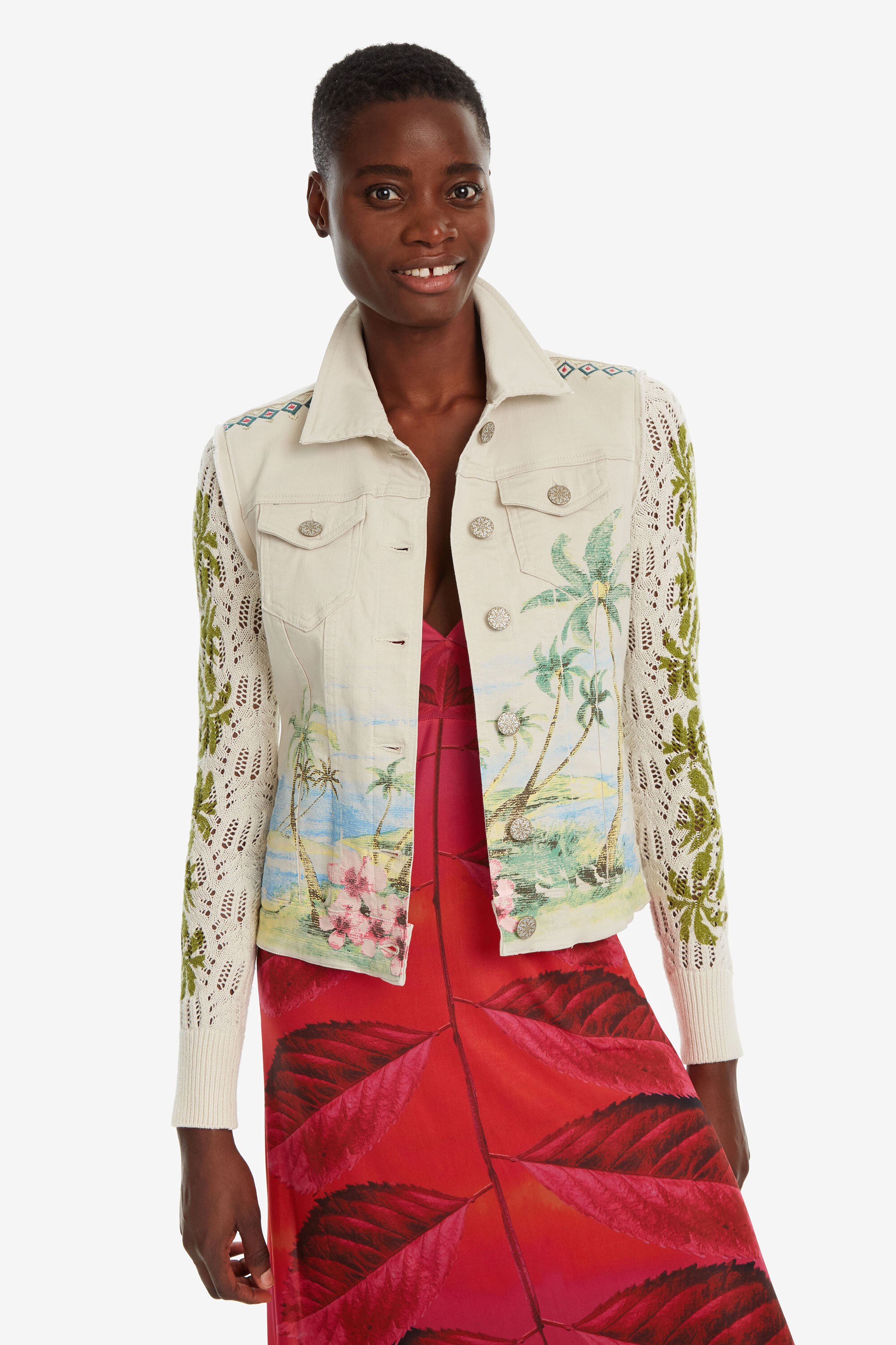 Desigual Jas Met Gebreide Mouwen Tiki White Blue 38 desigual kopen in de aanbieding Desigual Jas Met Gebreide Mouwen Tiki White Blue 38 desigual kopen in de aanbieding