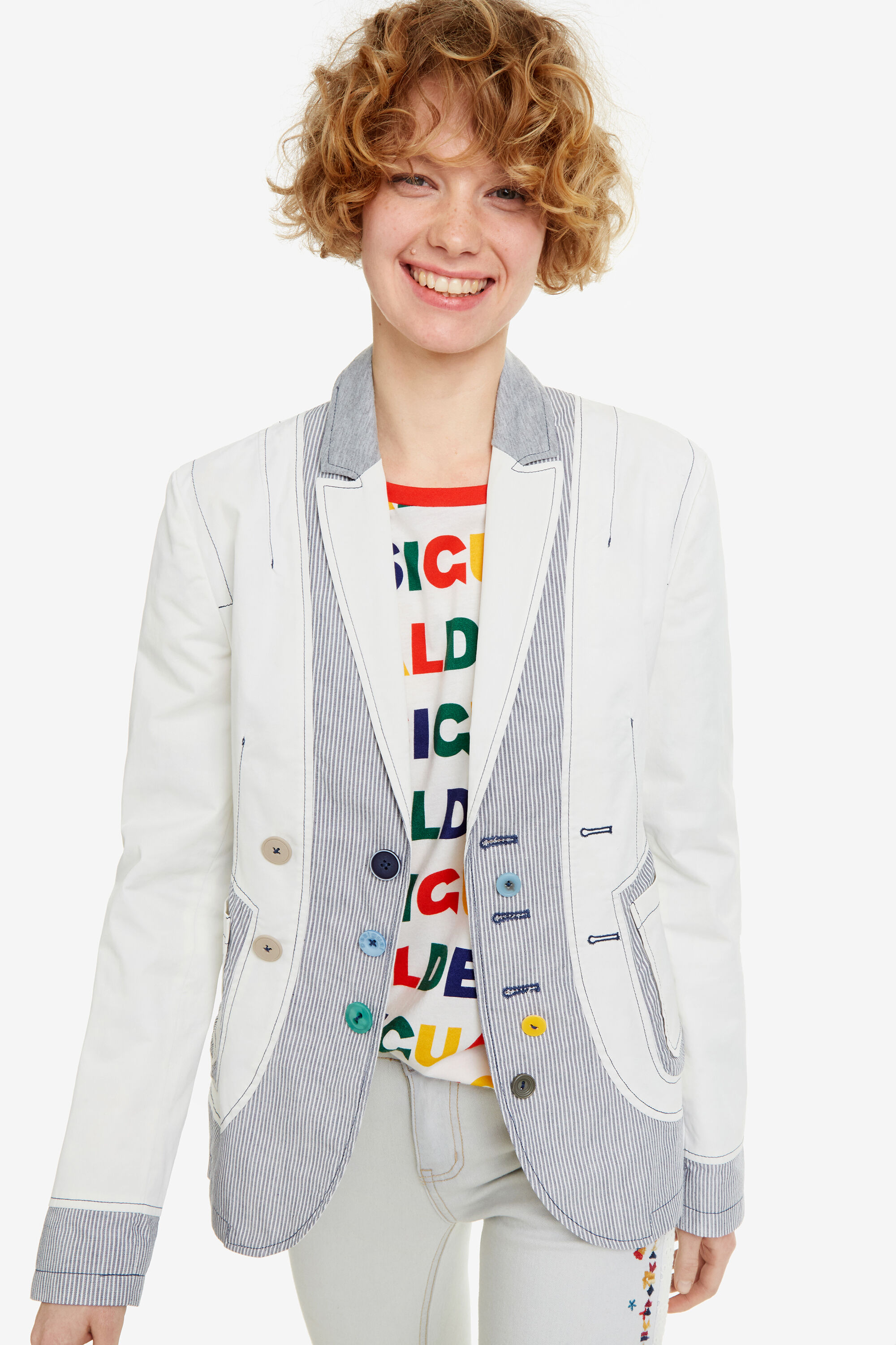 Desigual Witte Blazer David White 44 desigual kopen in de aanbieding