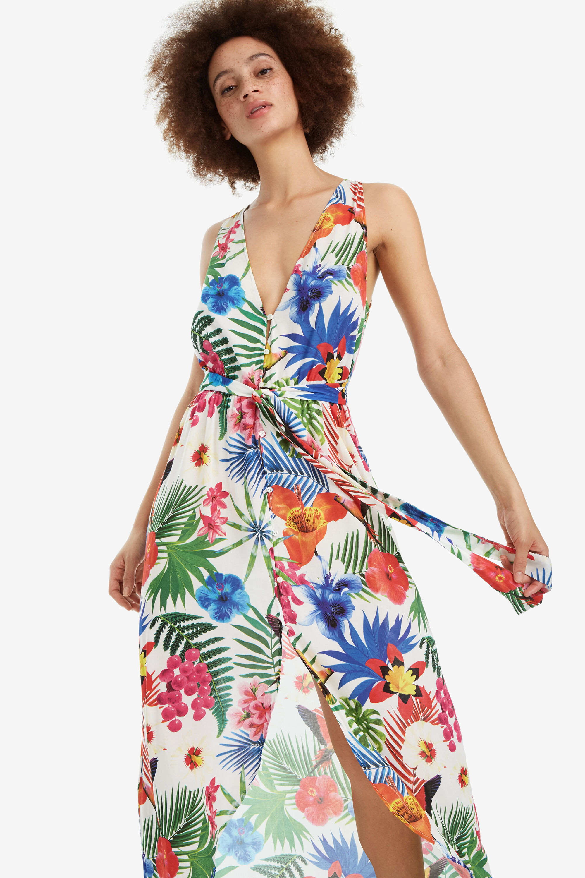 Desigual Witte Jurk Tropical Patrice White Xl desigual kopen in de aanbieding