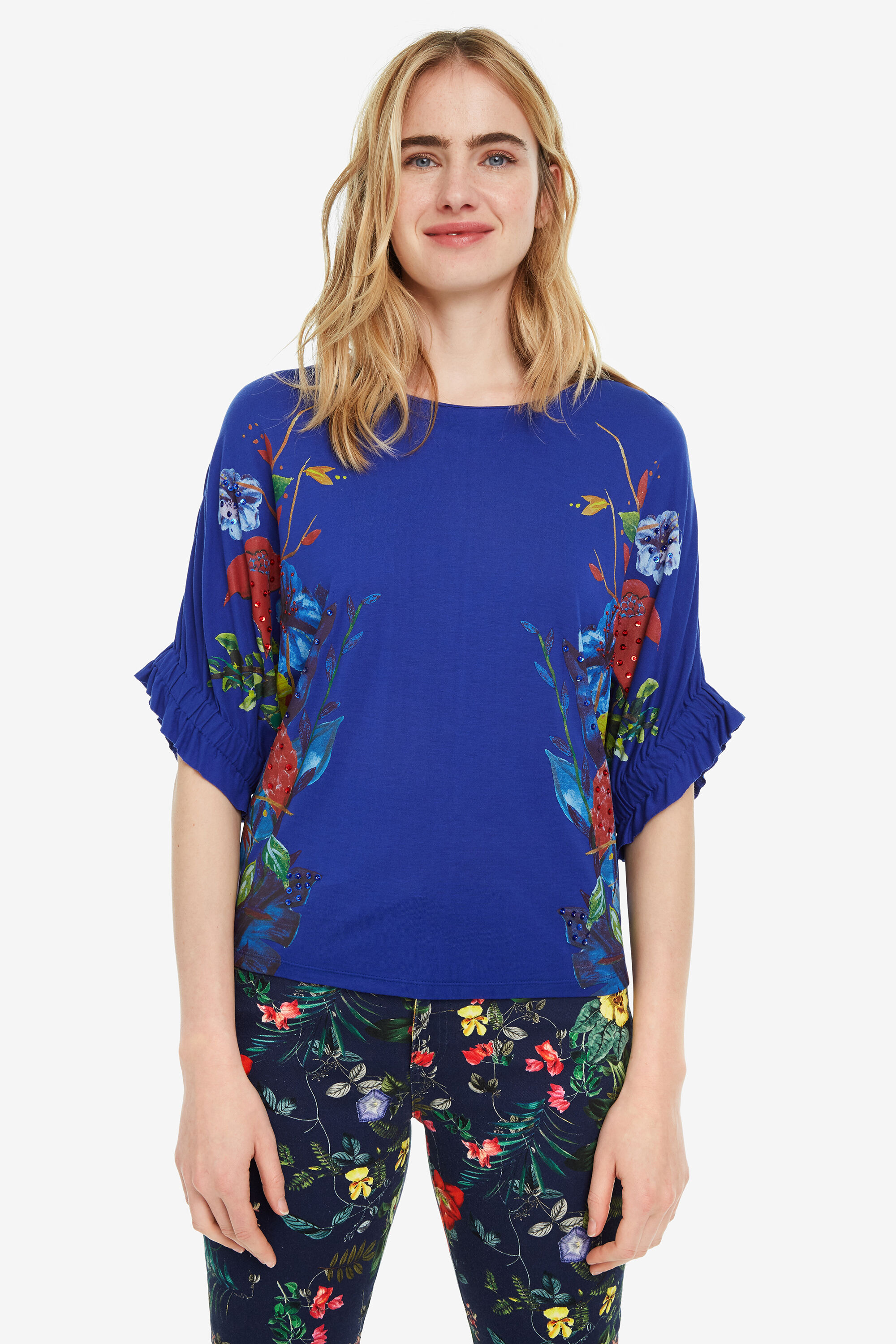 Desigual Shirt Met Geplisseerde Mouwen Kathy Blue desigual kopen in de aanbieding
