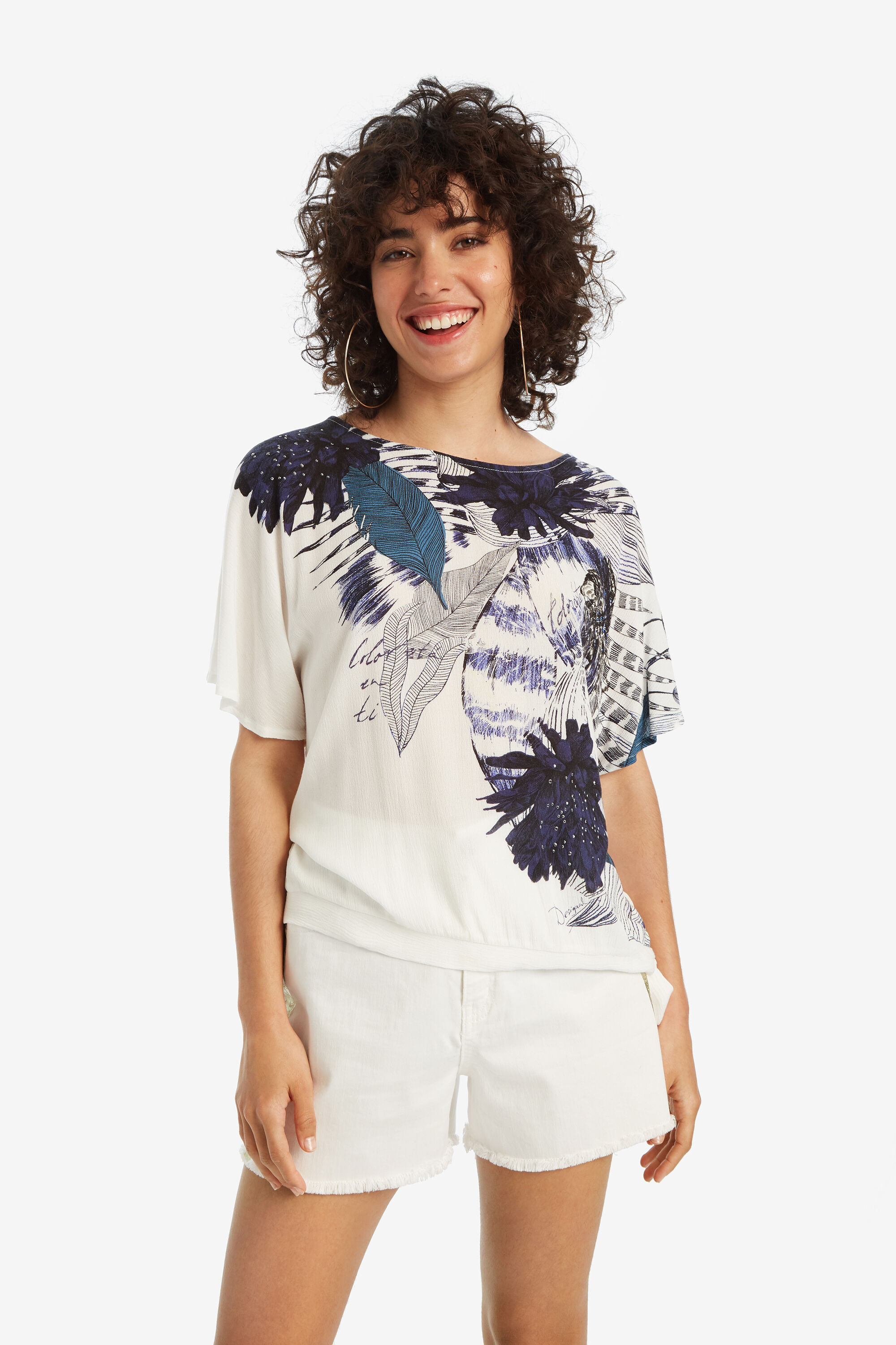 Desigual Wit Bloemenshirt Wichitas Black desigual kopen in de aanbieding