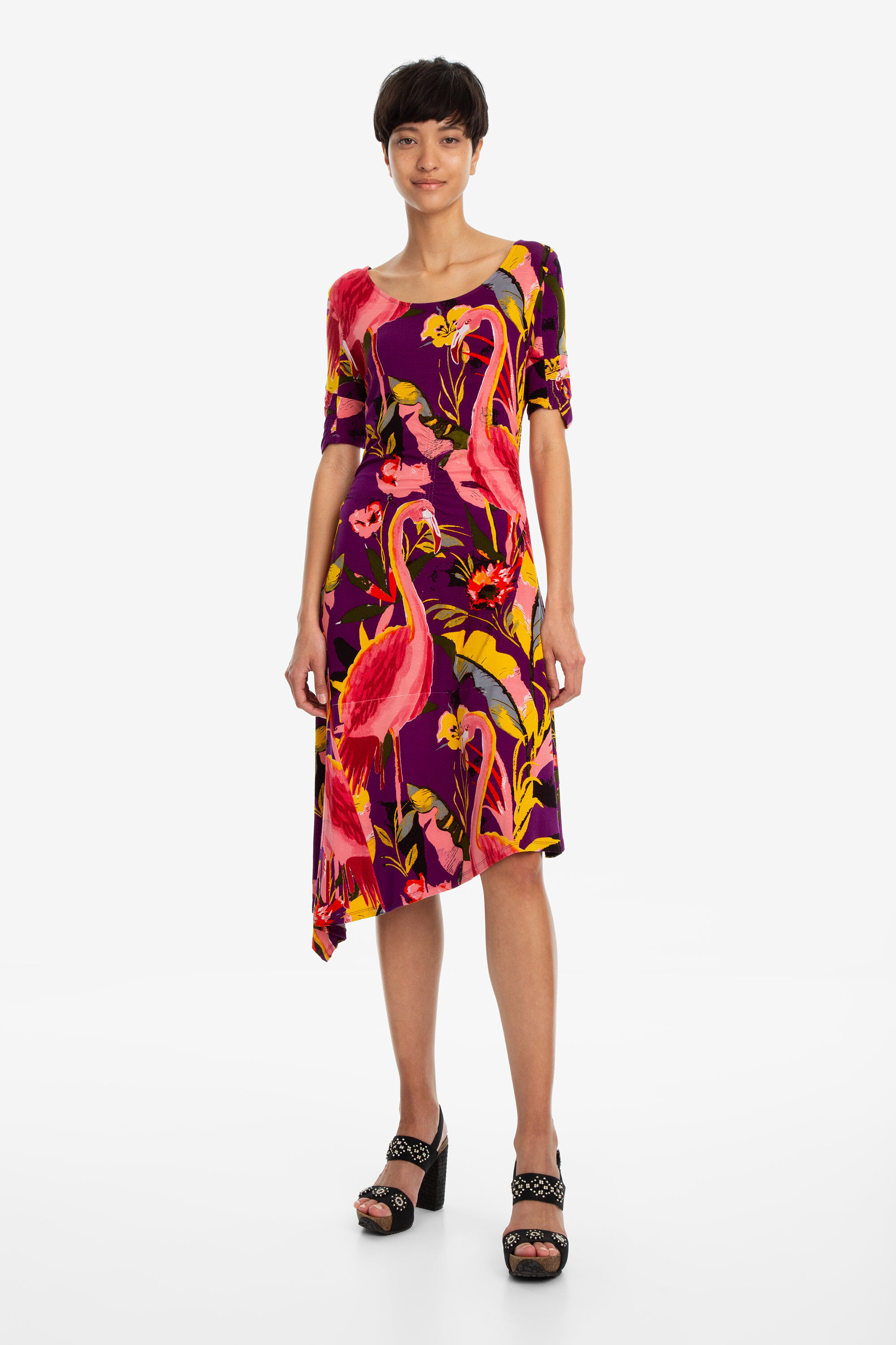 Desigual Asymmetrische Jurk Flamingos Grace Blue desigual kopen in de aanbieding