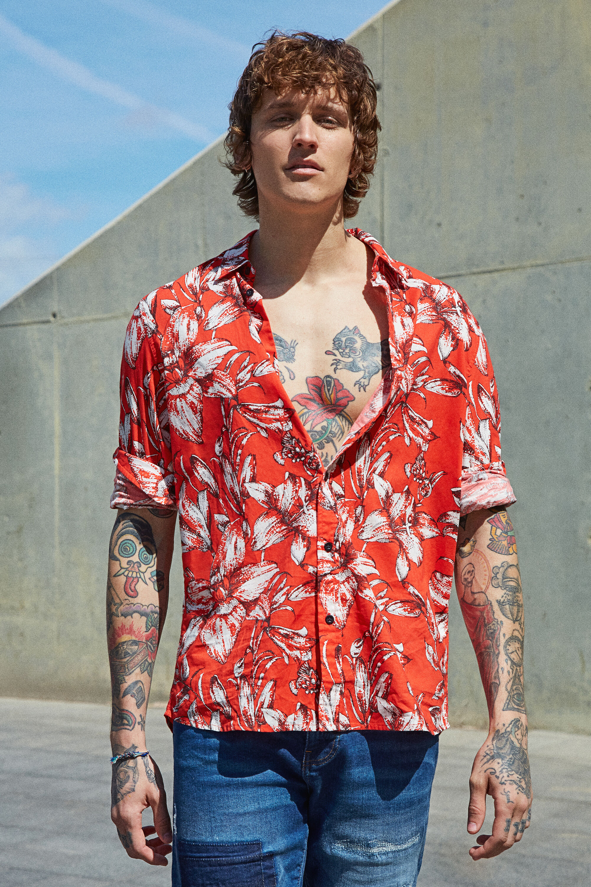 Desigual Shirt Bloemen 100 Katoen Orange Xl desigual kopen in de aanbieding