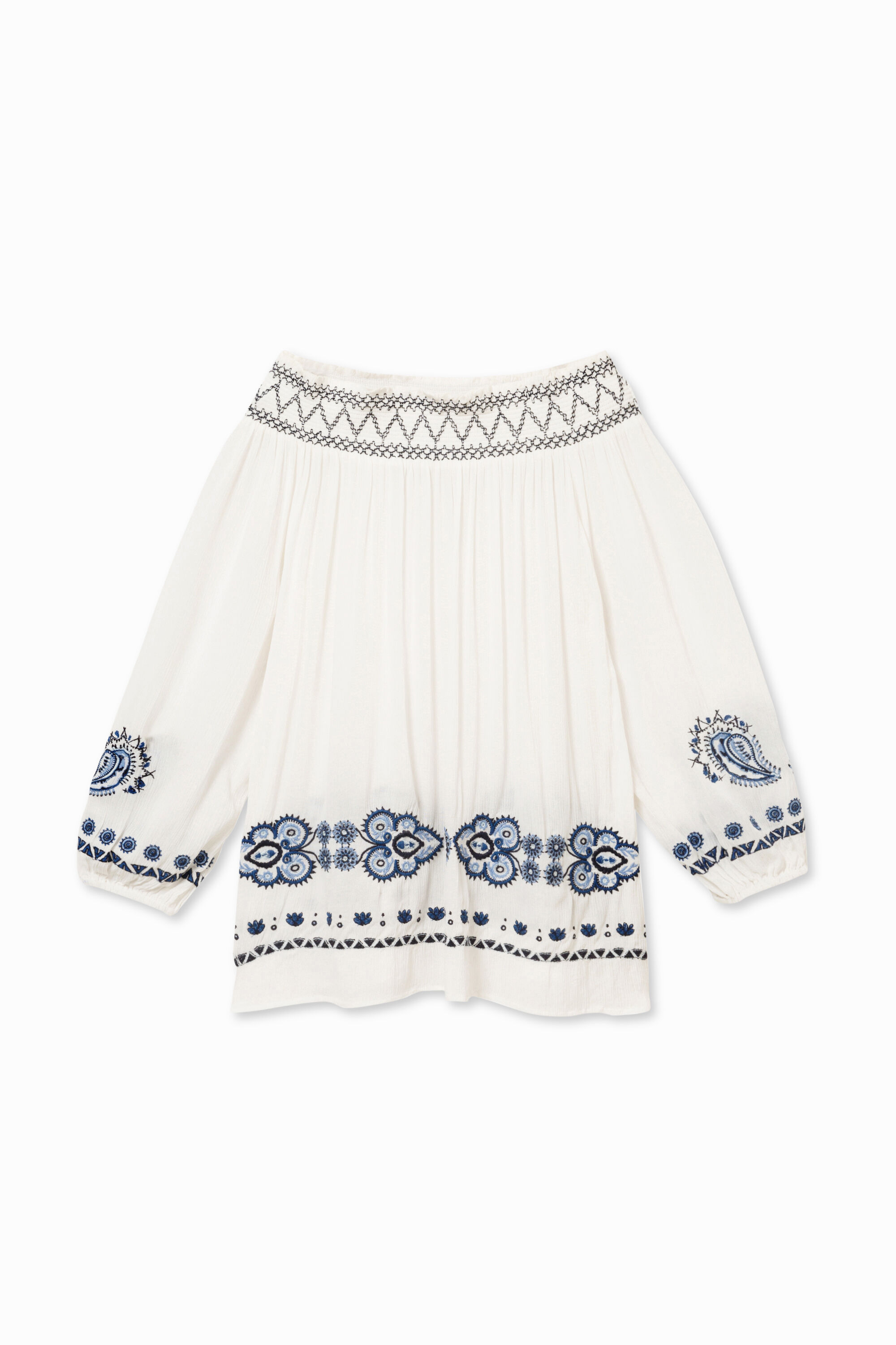 Desigual Blouse Met Elastische Boothals White desigual kopen in de aanbieding