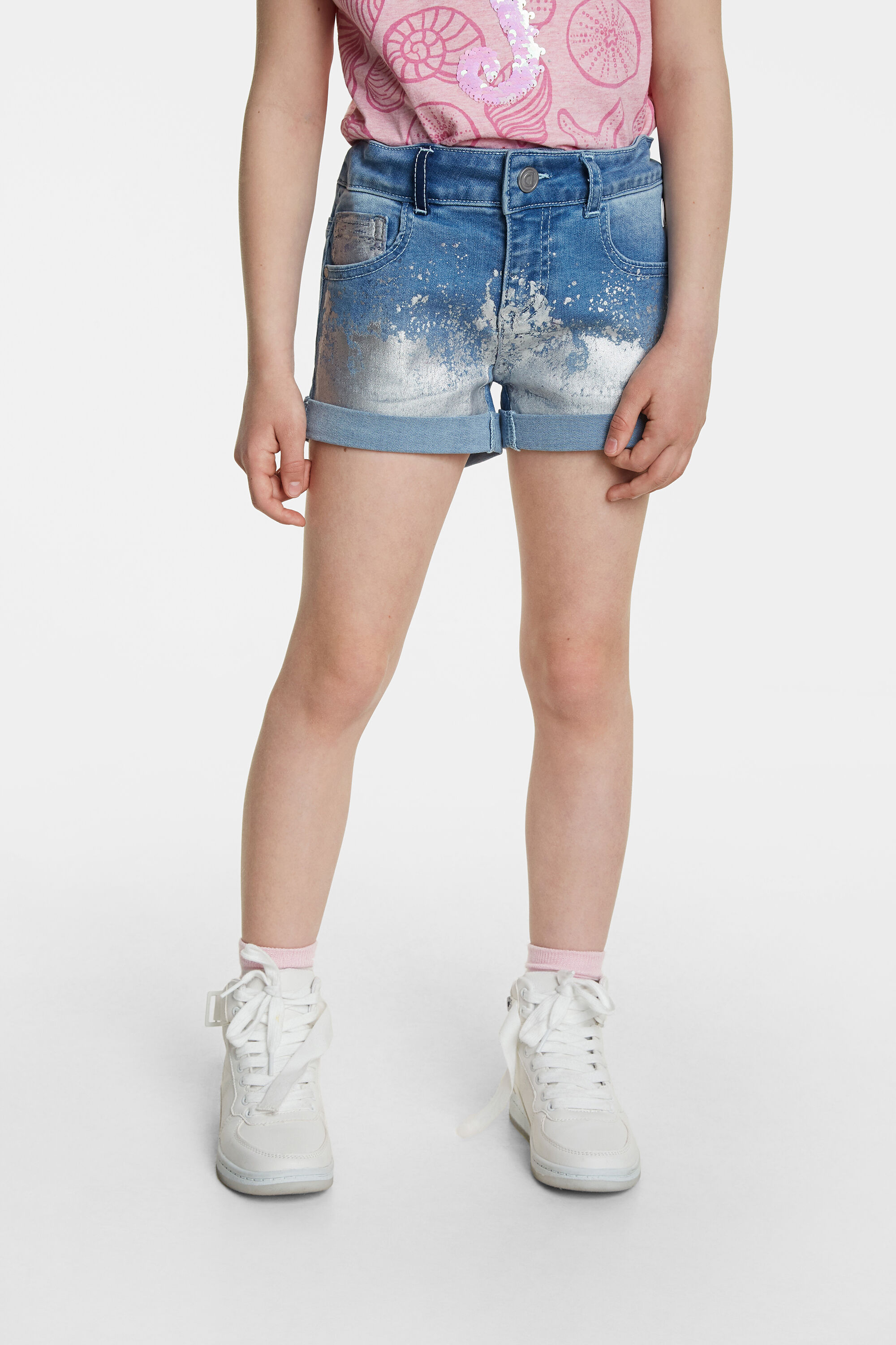 Laminated denim shorts - BLUE - 9/10