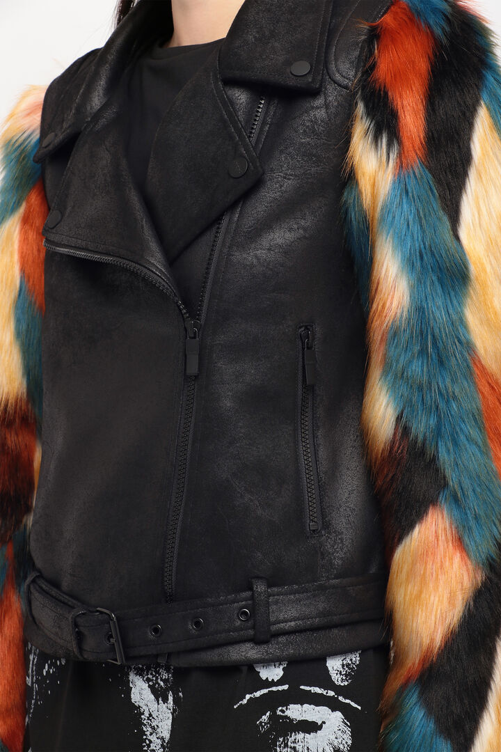 
カラフルファースリーブ バイカージャケット | Desigual