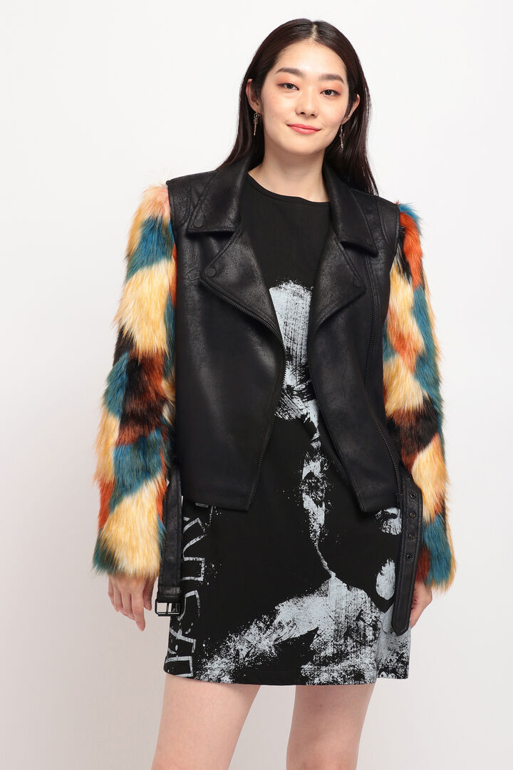 
カラフルファースリーブ バイカージャケット